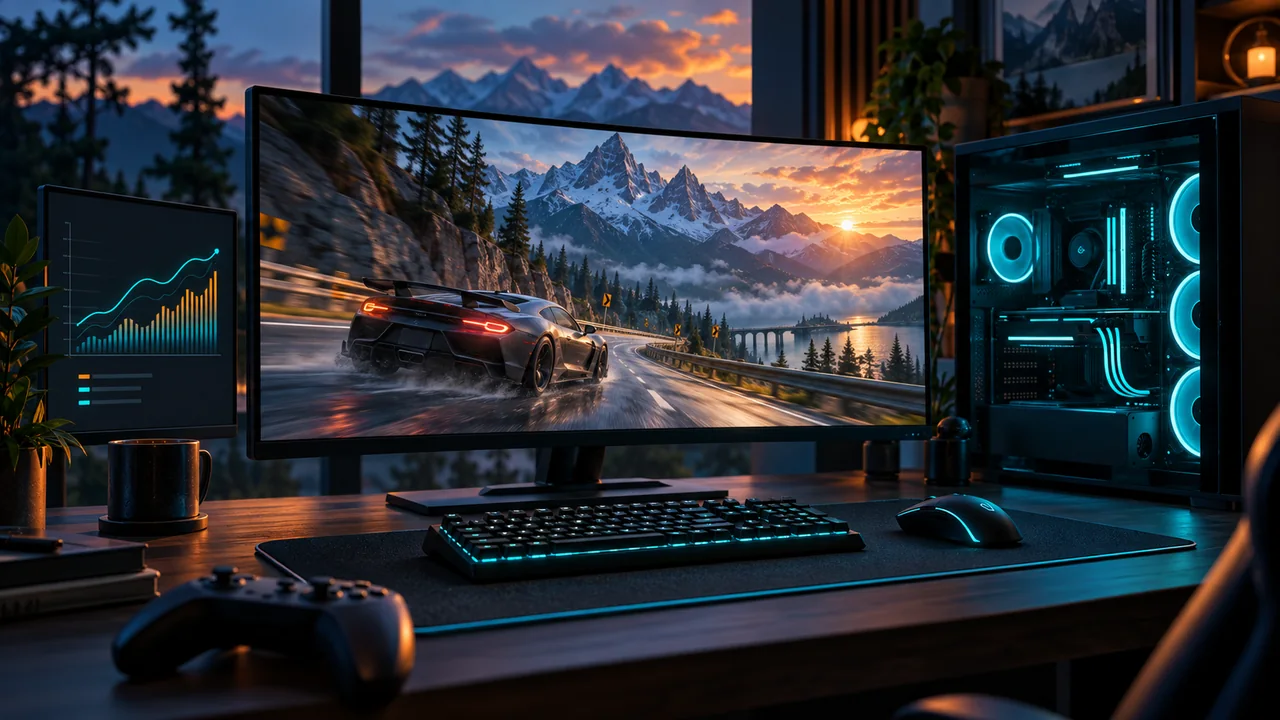 Oyunlarda FPS artırma rehberi için yarış oyunu açık monitör ve oyun bilgisayarı