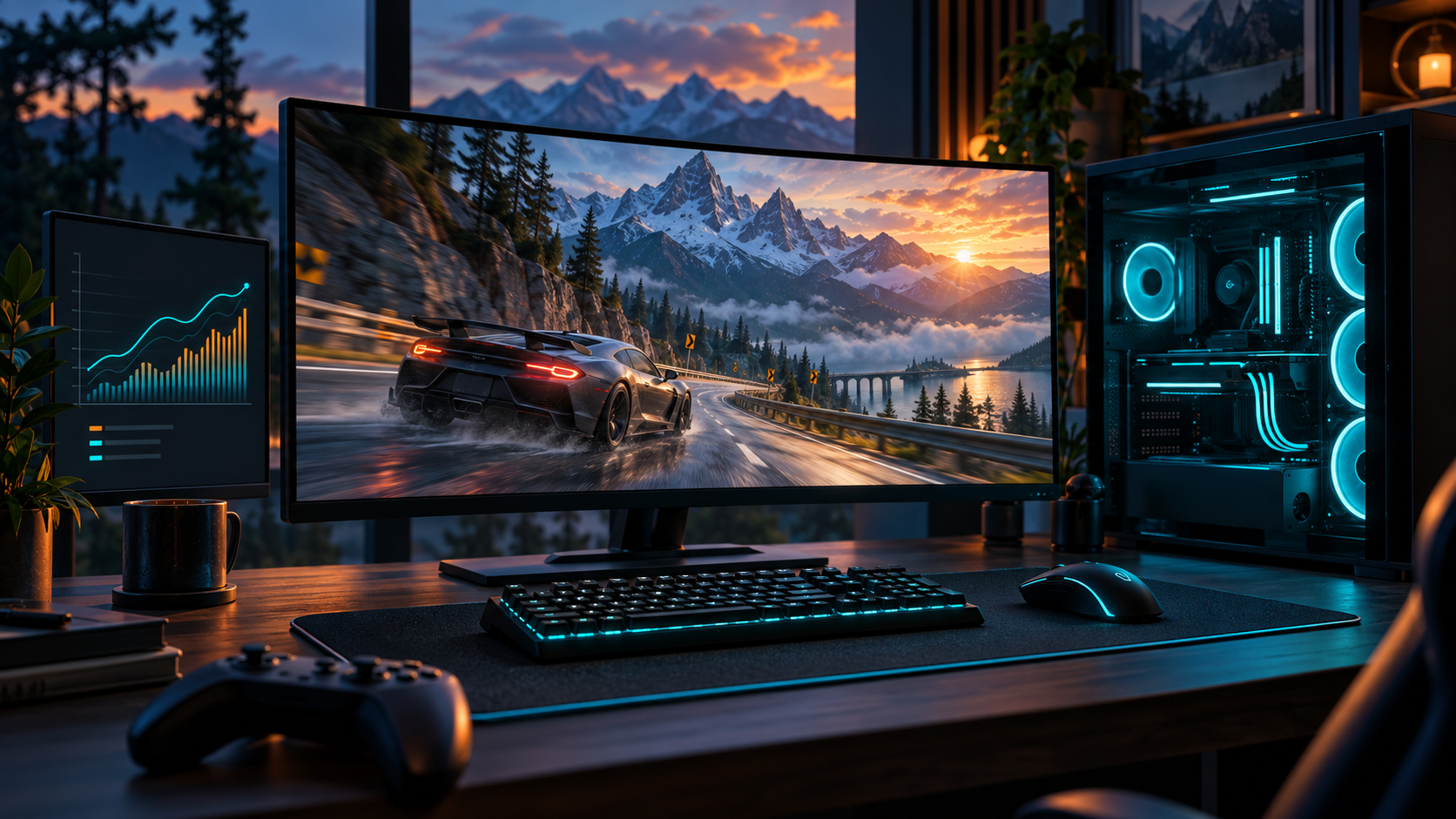 Oyunlarda FPS artırma rehberi için yarış oyunu açık monitör ve oyun bilgisayarı