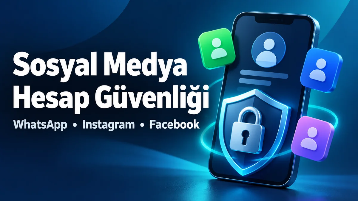 Sosyal medya hesap güvenliği: WhatsApp, Instagram ve Facebook için kilit ve kalkan simgeli kapak